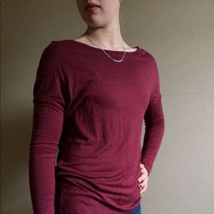 Maroon scoop backed long sleeved shirt